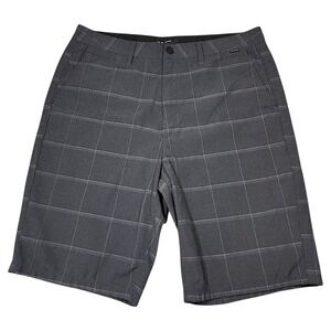 Hurley Hybrid Board Short 34 x11 Men Gray Plaid Swim Surf Skate Beach Golf 22"